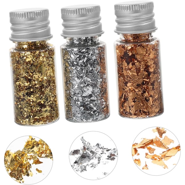 Guld Folie Dekorationer Kit Glitter för Naglar Guldflingor för Nagelkonst Set med Imitationsflingor