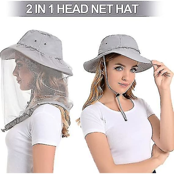 Mosquito Head Net Hat - Bug Cap Upf 50+ aurinkosuoja piiloverkolla mehiläishoitoon Vaellus Miehet Naiset-yuhao Grey