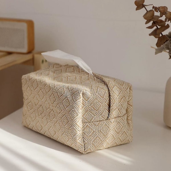 Liten vävnadslåda i jute för vardagsrumsbord, för vävnadsaskar