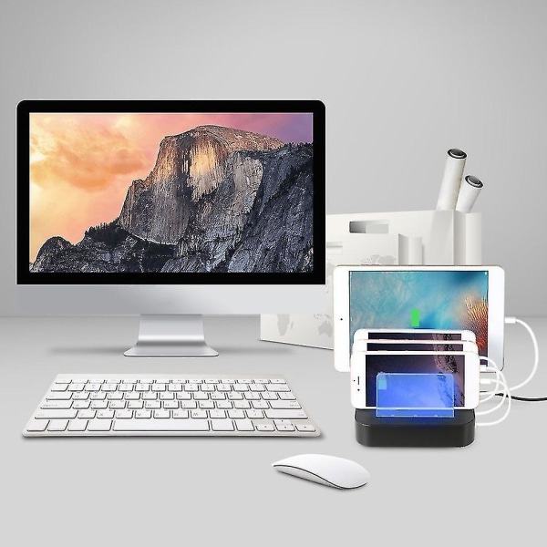 Laderstasjon med 4 USB-porter, multifunksjonell smartlader
