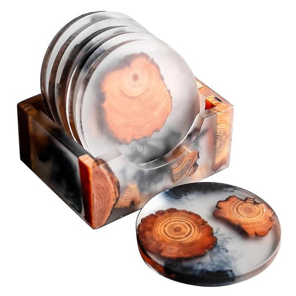6st Elegant Ink Glas Amber Pine Resin Coaster Isolering