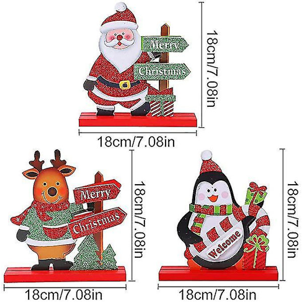 3-pack julborddekorationer - Tomte, Snögubbe, Rensa