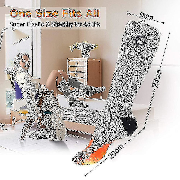 Lämmittimelliset sukat, latautuvat sähköiset akkusukat, unisex lämpimät jalkasukat gray