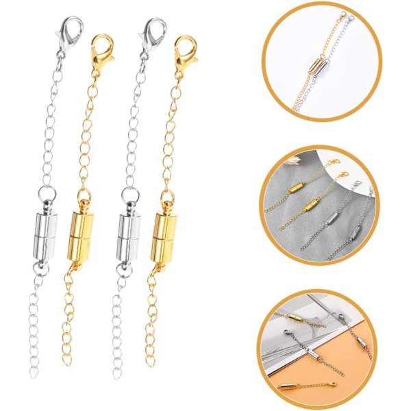 Smyckesförlängare för halsband, par av långa kedjeförlängare, klassiskt hummerlås