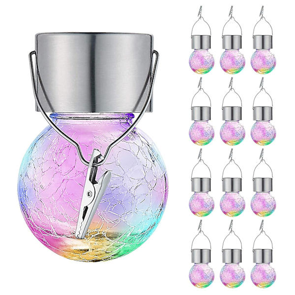 12 stk Sprekkkule Solcelle-Lysekrone Glasskule, Solcelle-Lysekrone Colorful
