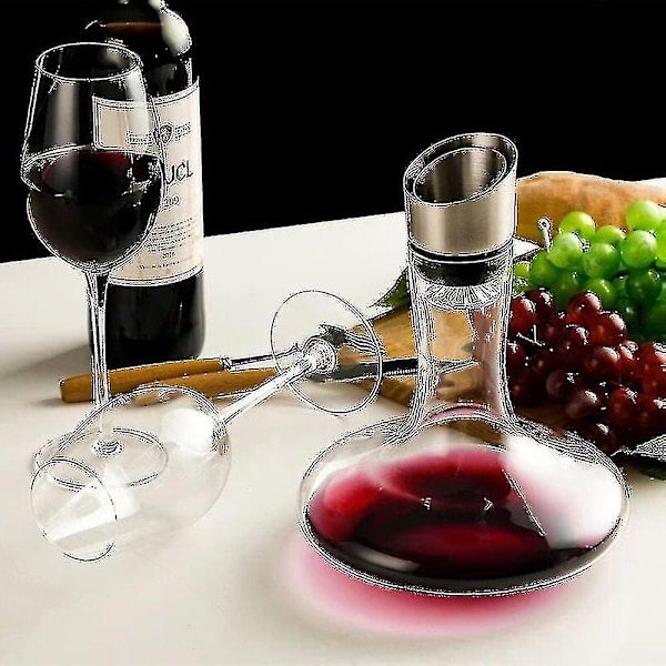 Vinkaraffel med Integreret Lufter og Filter, Vinkaraffel, Vinkaraffel, Vinkaraffel, Vingave, Blyfri 100% Håndblæst Krystalglas, Vin
