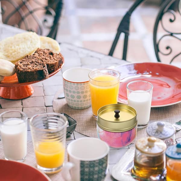 2 stk bærbare runde tebladbeholdere laget av lett blikkplate, elegante mini-tebeholdere
