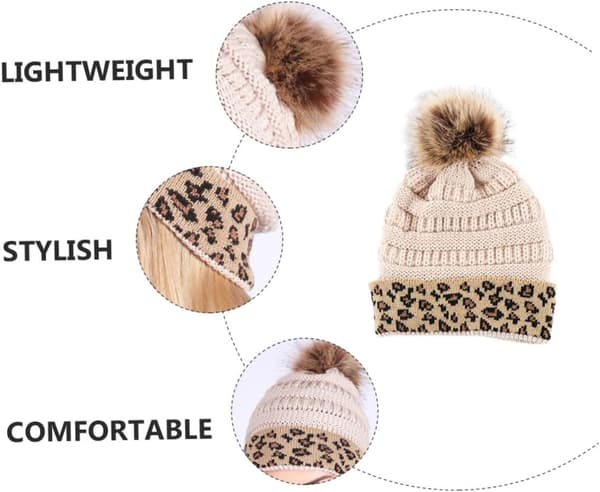 Varm stickad mössa med leopardmönster, delikat vintermössa, dekorativ stickad mössa