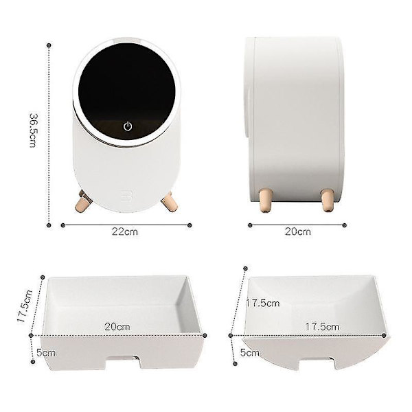 LED Lys Skrivebordsarrangør HD Spejl Makeup Organiser Box