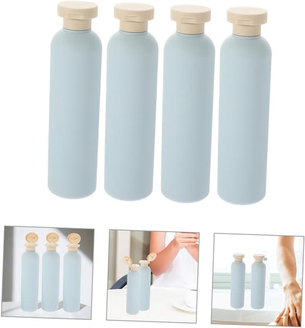 4 stk 260 ml reiseflasker for dusjsåpe med vippekork, lyseblå
