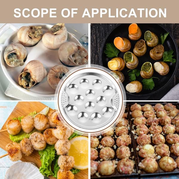 Escargot stekefat, stablebart design, serveringsfat i rustfritt stål med 12 posisjoner