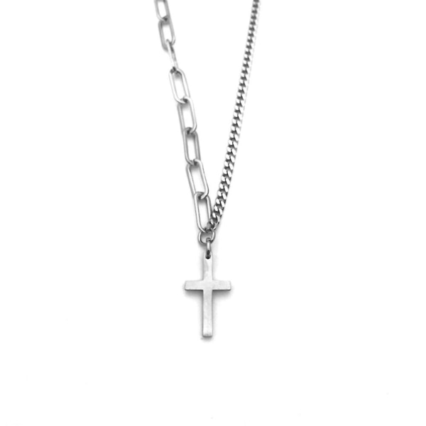Cross Single Necklace Ins Long Version Retro Cool Hip Hop Stitching Collarbone