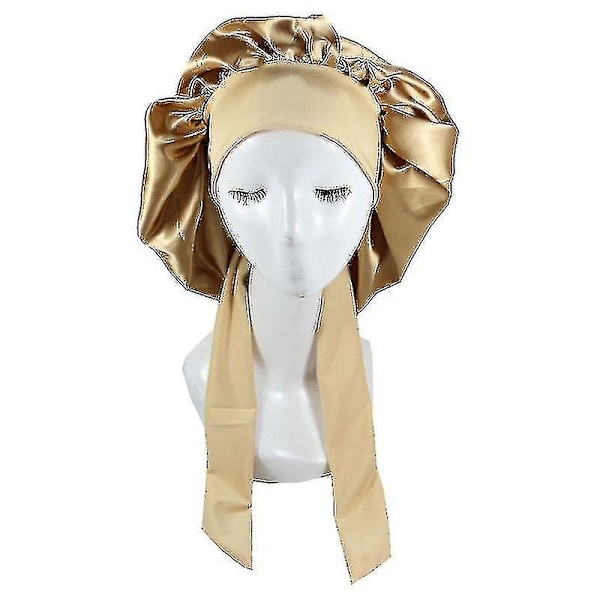 Silke Bonnet Satin Bonnet Til Søvn Bonnet Med Bånd Nat Hætte