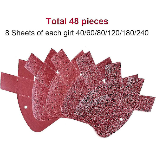 48 stk. Mus-sandpapir, 140mm Sandpapir, 4 Hull, 8 x 40/60/80/120/240 Korn