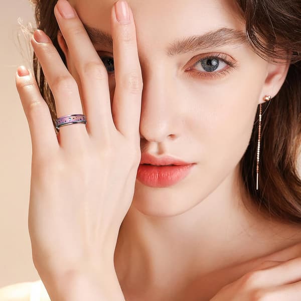 Fidget Relief Spinner Ring til kvinder, Titanium rustfrit stål Spinner Ring Farverig Måne Sta
