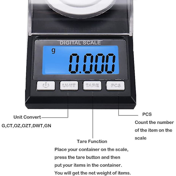 Elektroniset vaakat kalibrointilevyillä koruille, 6 painoyksikköä, 0,001 g x 50 g