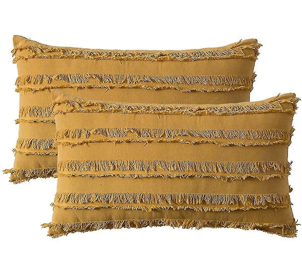 Sæt af 2 Dekorative Boho Pudebetræk Linned Stribet Jacquard Mønster Pudebetræk til Sofa
