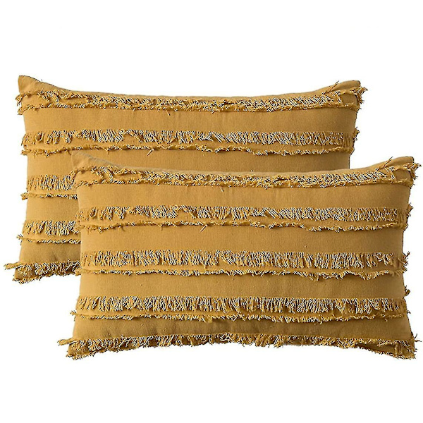 Set med 2 Dekorativa Boho Kuddfodral Linne Randig Jacquard Mönster Kuddfodral för Soffa