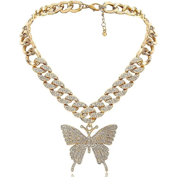 Crystal Butterfly Choker Necklace Sparkly Rhinestone Pendant Necklace Bling Gold Silver Chain Butterfly Jewelry