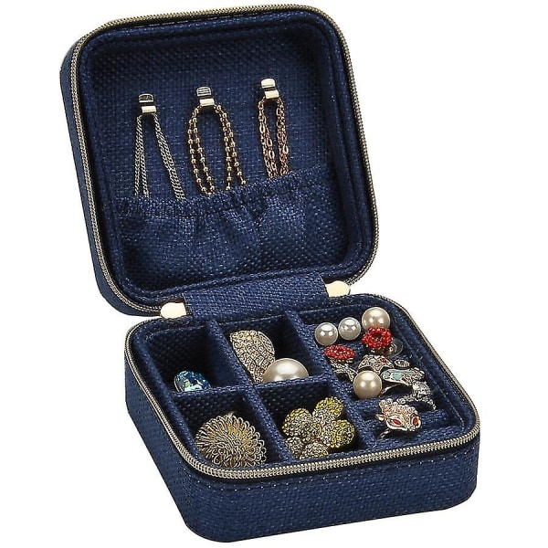 Ny Linnedåse Multifunktionel Halskæde Ring Øreringe Armbånd Opbevaringsboks Organizer Pige Gave Blå