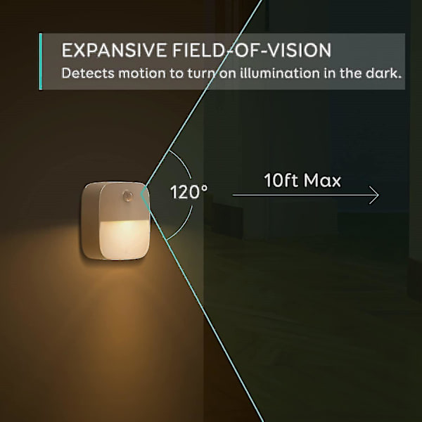 3-pack LED-nattlampa med rörelsesensor, varmt vitt ljus