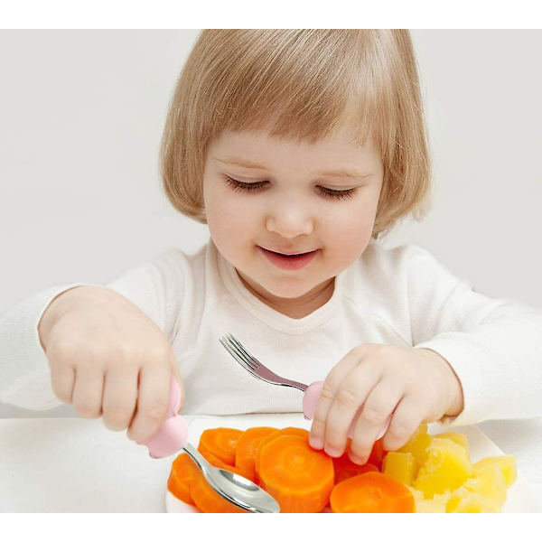 Sæt med gaffel og ske til småbørn, håndfladegreb til baby, BPA og phthalatfri træningsbestik
