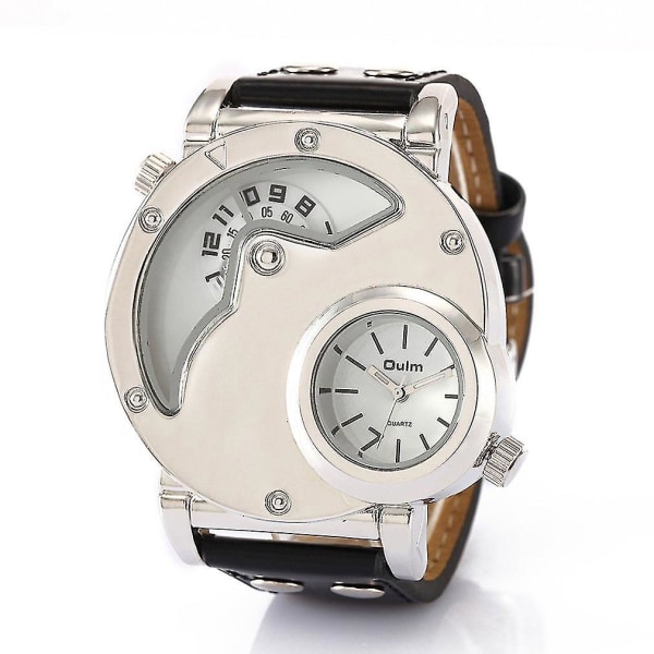 Menn Dual Time Movement Quartz Luxury Leather Watch