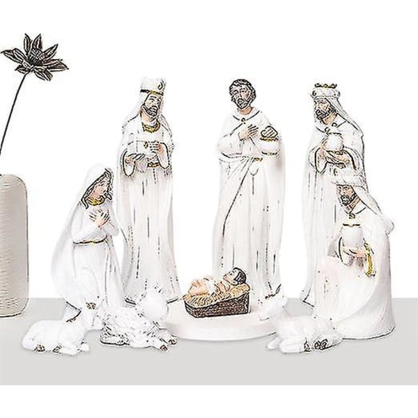 Julekrybbe Sett For Innendørs, Harpiks Julekrybbe Sett Med Figurer, Julekrybbe Scene Figur Statuett Julekrybbe Sett Dekorasjon