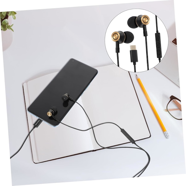 USB Type-C Hodetelefoner Støyreduserende In-ear Headset Mikrofon for Telefon/Nettbrett