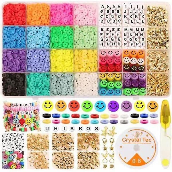 6mm Polymerlera Pärlor Set DIY 24 Regnbågsfärgade Platta Chip Pärlor