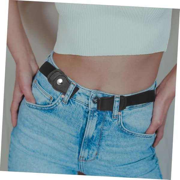 Justerbart midjebelte uten spenne, svart elastisk stretchbelte for gutter, jenter, unisex