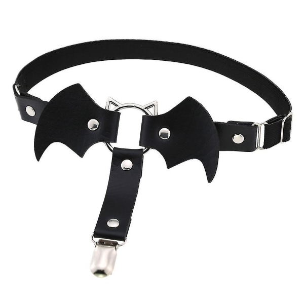 Adjustable Leather Leg Garter, Bat Elastic Punk Thigh Garters For Women, Black(2pcs, Black)