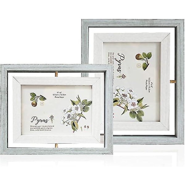 2 Pieces 6 Inch Rotating Wooden Photo Frame, Double-sided Glass Photo Frame, Double-sided Wooden Photo Frame, Horizontal Photo Frame, Vertical Photo F