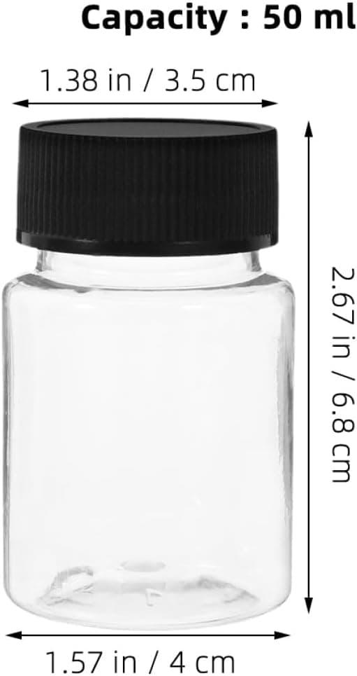 10 st 50 ml plastprovflaskor med svart lock, små förvaringsflaskor med bred mynning
