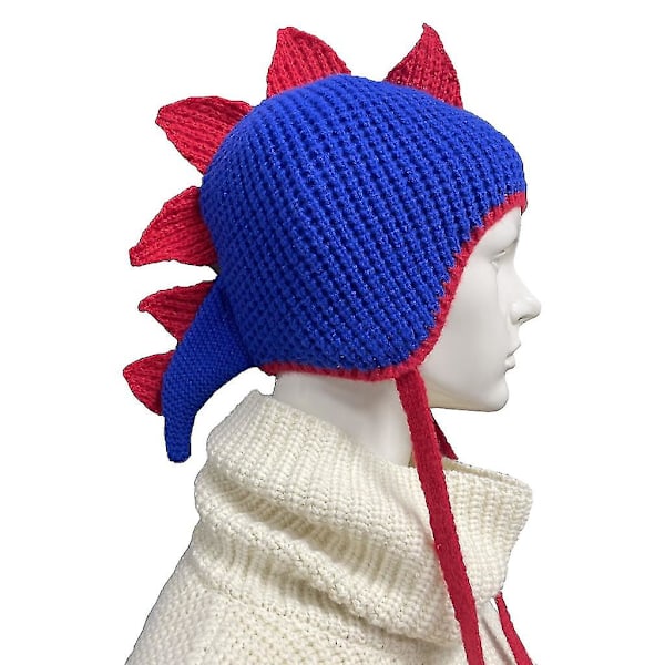 Dinosaur Beanie Rolig Hatt Dinosaur Öronlapp Hatt Stickad Dinosaur Hatt Mohawk Hatt Blue