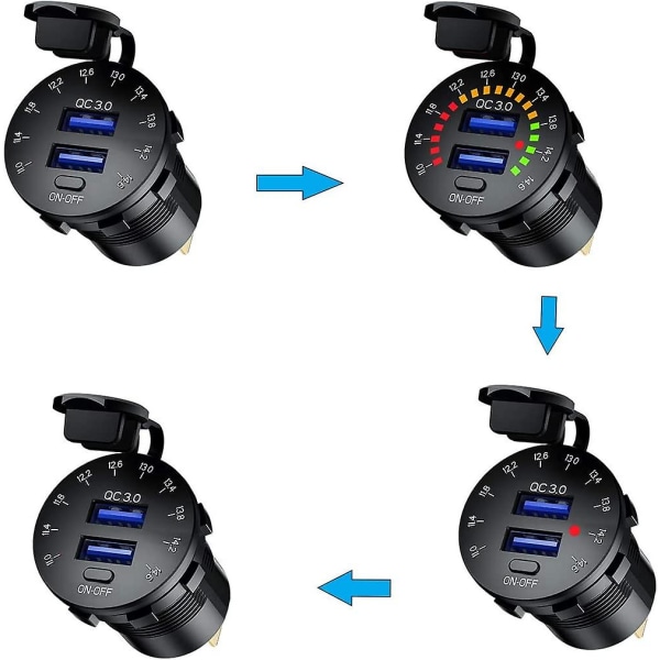 Pikalataus 3.0 Auton Latauslaite, Vedenkestävä 36w, Kaksi USB Qc3.0, Virtapistoke