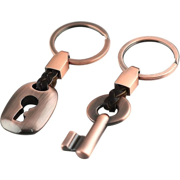 Par-nøkkelring, nøkkelring, nøkkel lås, gave med 2 stk. Bronse (2 stk.)