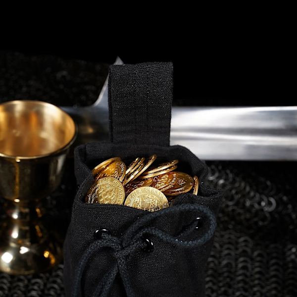 Medeltida Midjeväska Nordisk Stil Viking Guldmynt Canvasväska - Svart
