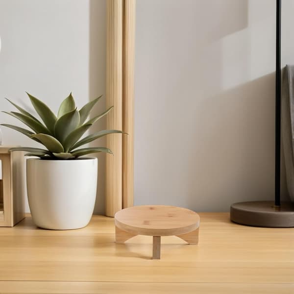 Bambus blomsterudstillingsstander Træ Riser Stander rund form Stabil struktur Multifunktionel Beige