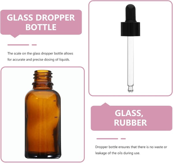 Glassdråpeflasker med ravfarge for eteriske oljer, 30 ml med graderingsmerker