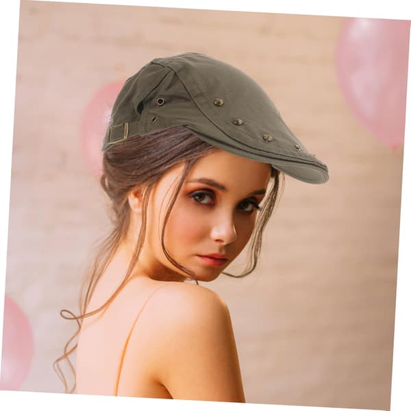 Solskjermhatt Dame Page Boy Cap Guttehatt Pustende Flat Cap for Kvinner Olivengrønn