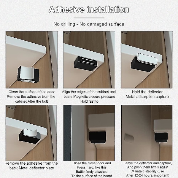 4-pack självhäftande dörrmagneter för skåpsdörrar, Uppdaterade dörrmagneter för möbler, Magnetisk lås, Starkt skåpsmagnetiskt lås, Lådor Black