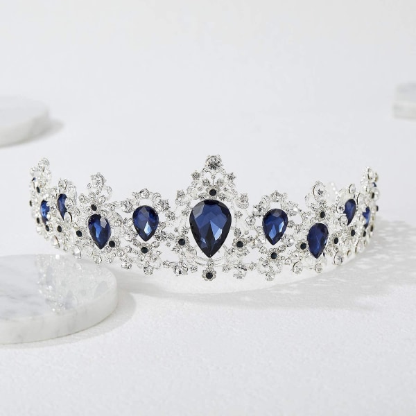 Kristall Bröllopskrona Tiara Prinsessa Tiara Tiara Brud Hår Smycken, Safir + Silver