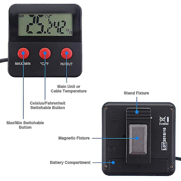 Digitalt Termometer LCD Hygrometer Temperatur- og Fuktighetsmåler for Kjæledyr Inkubator