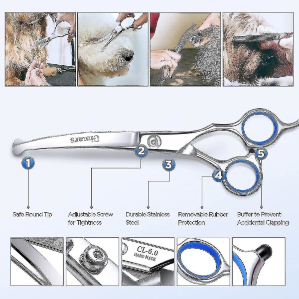 6 i 1 Profesjonelle 4cr Rustfritt Stål Sikkerhetsrunde Spiss Hundesaks For Stell, Heavy Duty Titanbelagt Kjæledyr Stell Saks For Hunder, Katter Og
