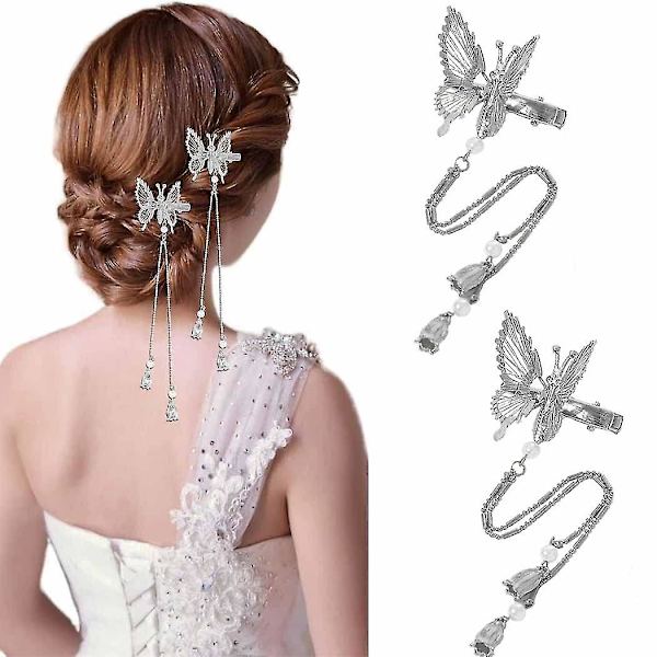 Sølv Butterfly Hårnåler Butterfly Hårklipp Tassel Hårspenner Metall