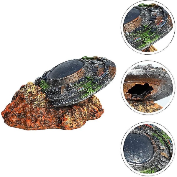 Akvarietilbehør 1 stk. Emulering Ufo Vrag Pynt Kreativ Rumskib Akvarie Ornament