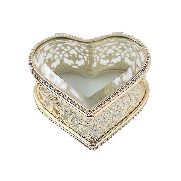 Diamond Heart Glass Smykker Oppbevaringsboks Ring Halskjede