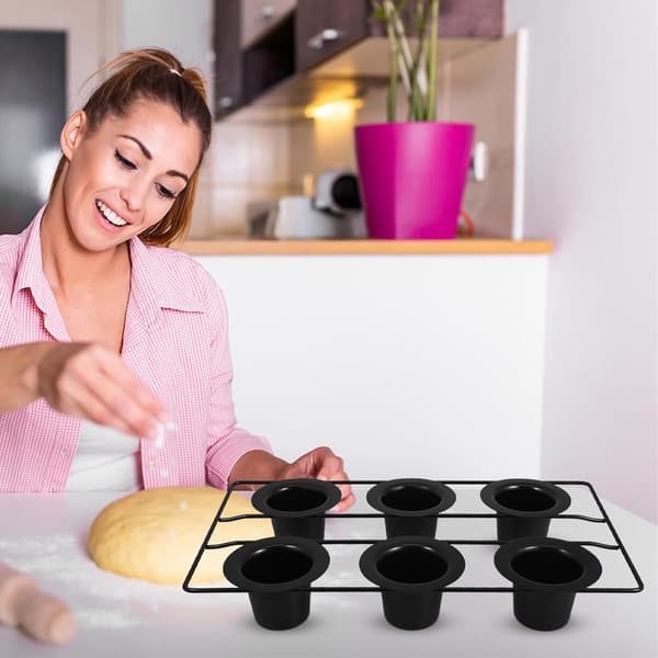 6-kops dyb cupcakeform Bageudstyr Sekskopsdesign Kulstofstål Sort Nonstick Overlegen