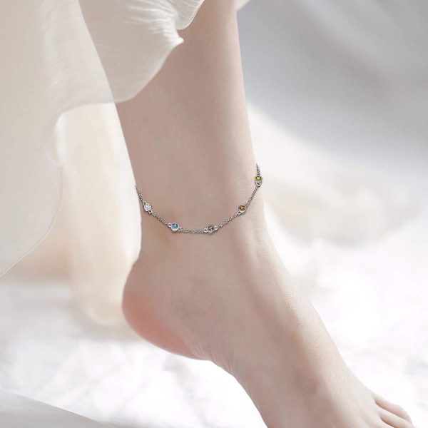 Ankelarmband för kvinnor Sterling Silver Ankelarmband med kristaller 9+2''